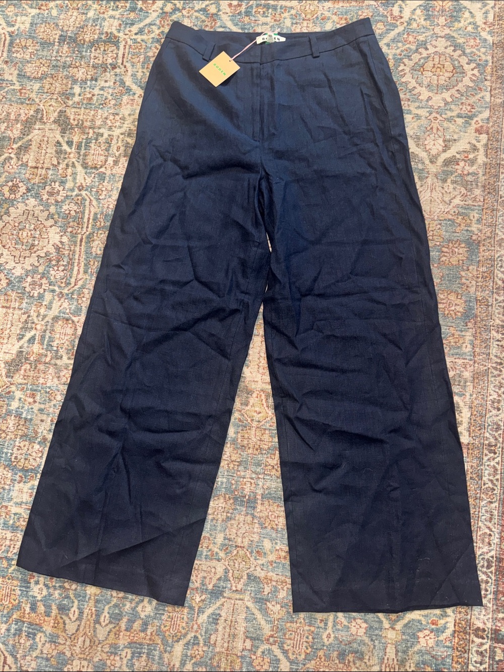Boden Belgravia NWT Women’s Navy Tailored Linen Wide-Leg Pants (US) 12L